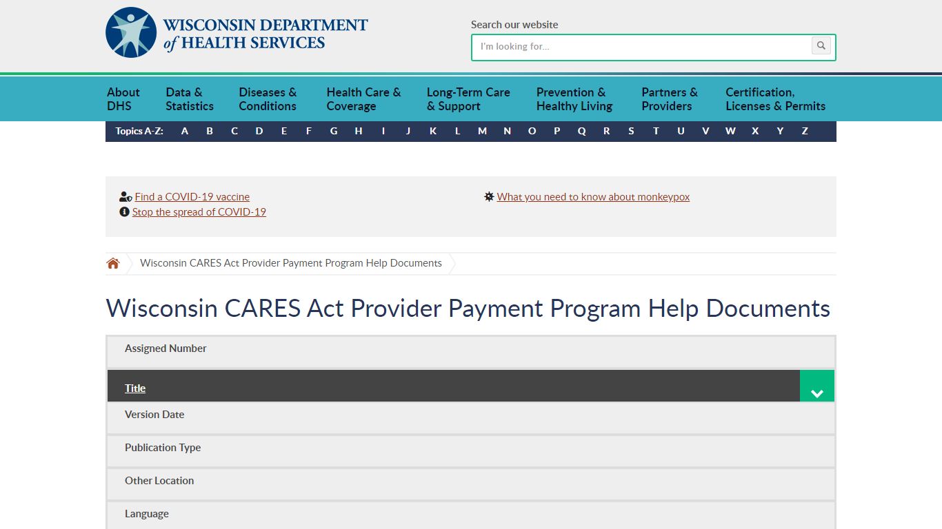 Wisconsin CARES Act Provider Payment Program Help Documents
